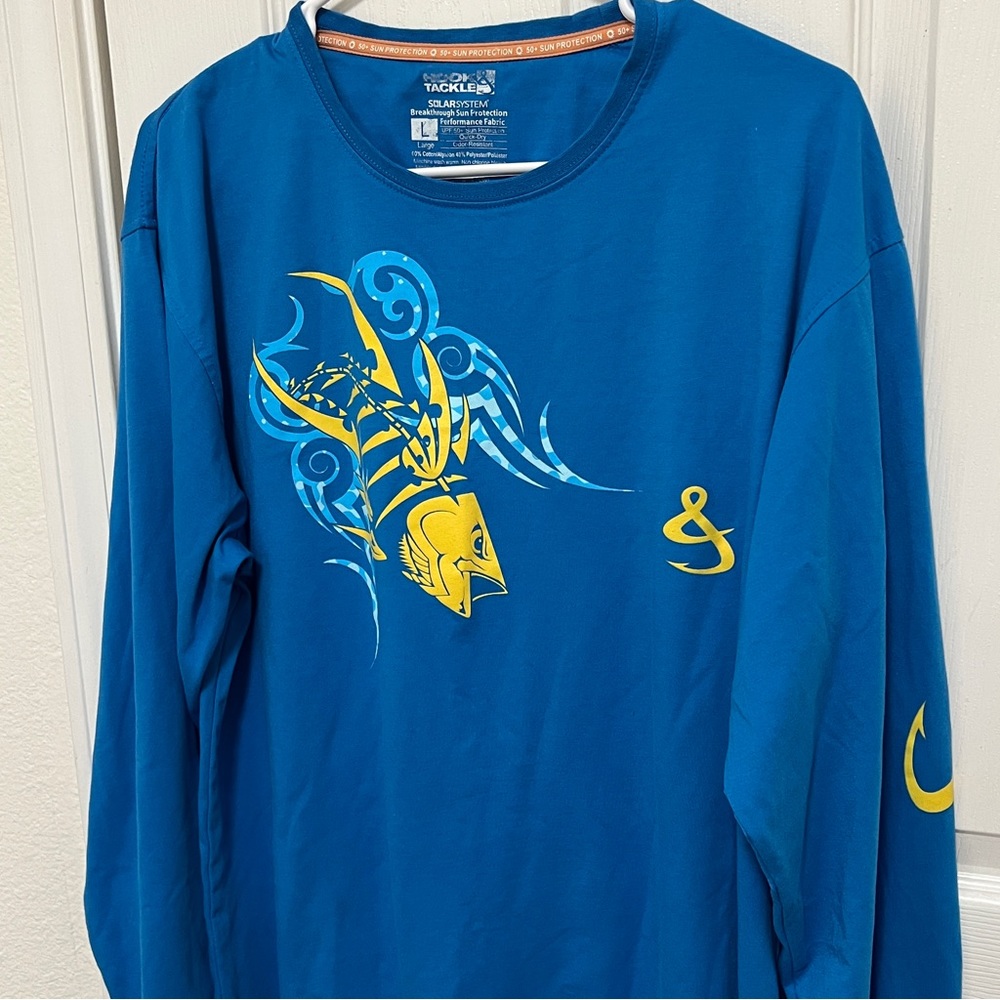 Hook & Tackle Long Sleeve Shirt Large Fishing Tee Blue Outdoors Sun Protection